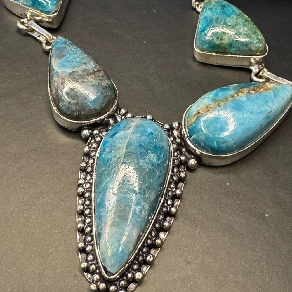 Blue Apatite 925 Silver Plated Necklace 16"